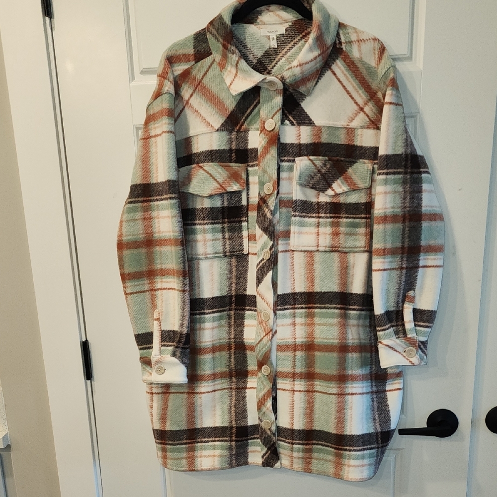 Maurices Womens Checkered Coat in Green and Brown